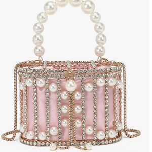 NWT Neiman Marcus Rhinestone Cage Bag Sparkling Hollow Pearl Evening Crossbody